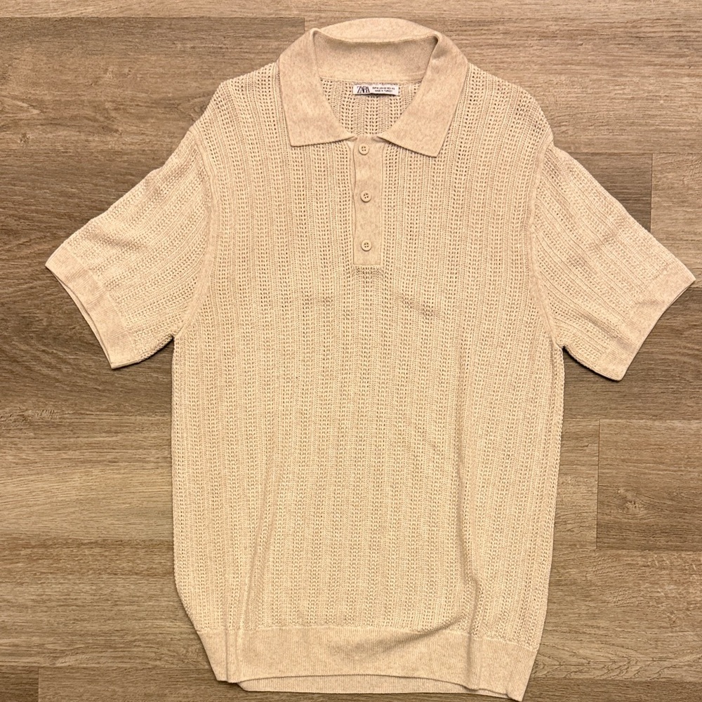 Zara Textured Beige Polo Shirt